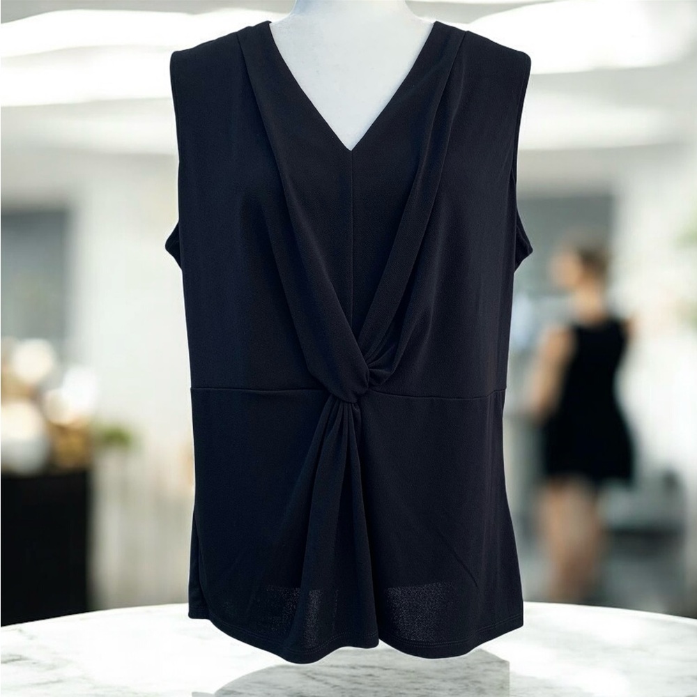 Alfani Black Front Twist Sleeveless V-Neck Blouse ~ Women’s Large